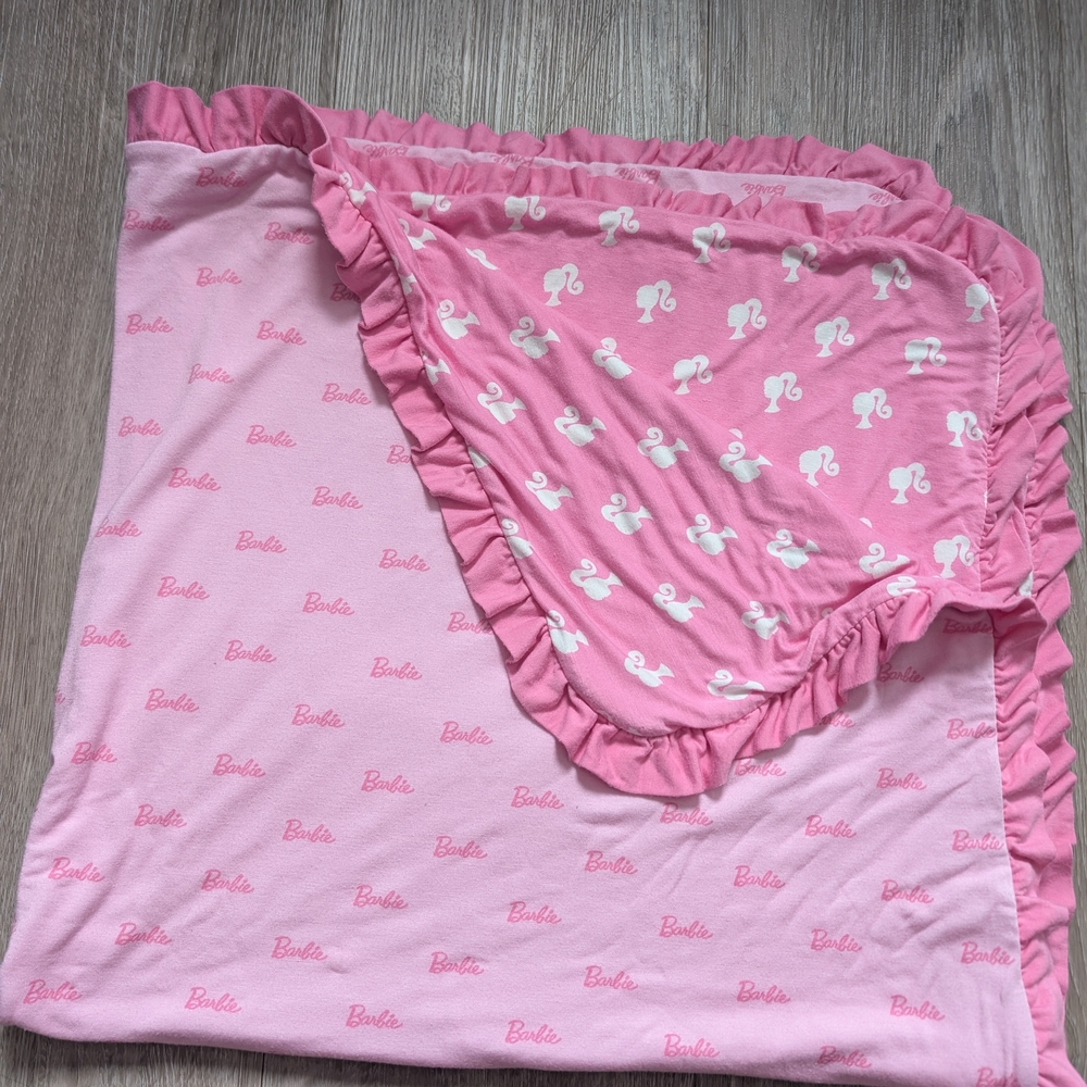 Barbie Pink and White Plush Blanket